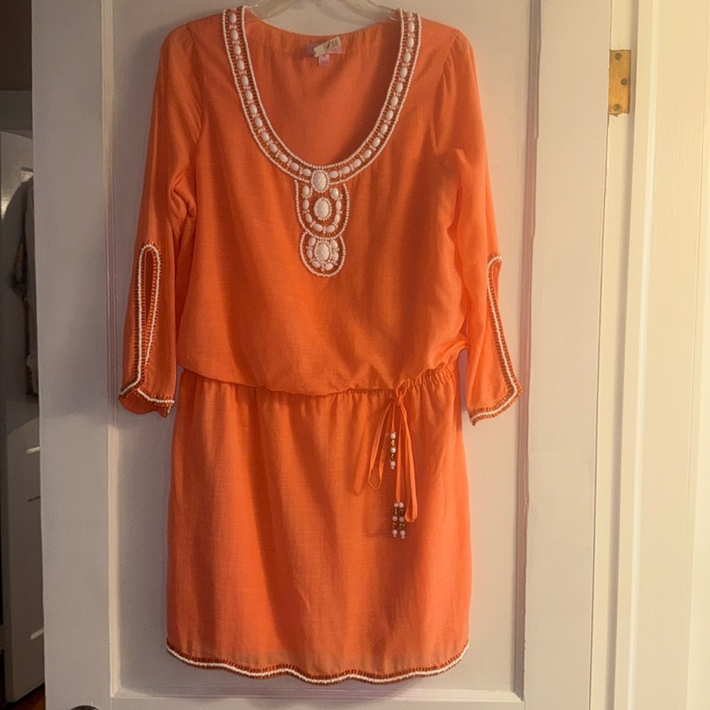 Lilly Pulitzer Orange Midi Dress with White Accents